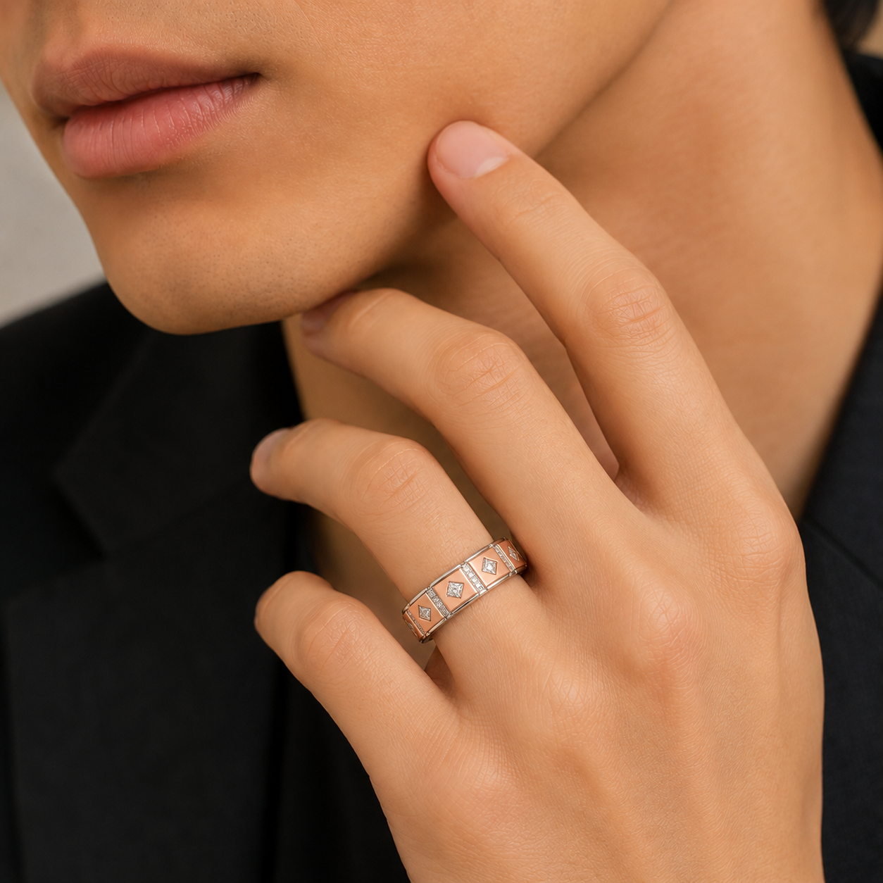 Two-Tone Geometric CZ Band Ring