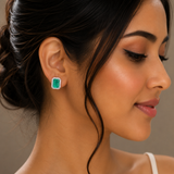 Emerald Halo Stud Earrings