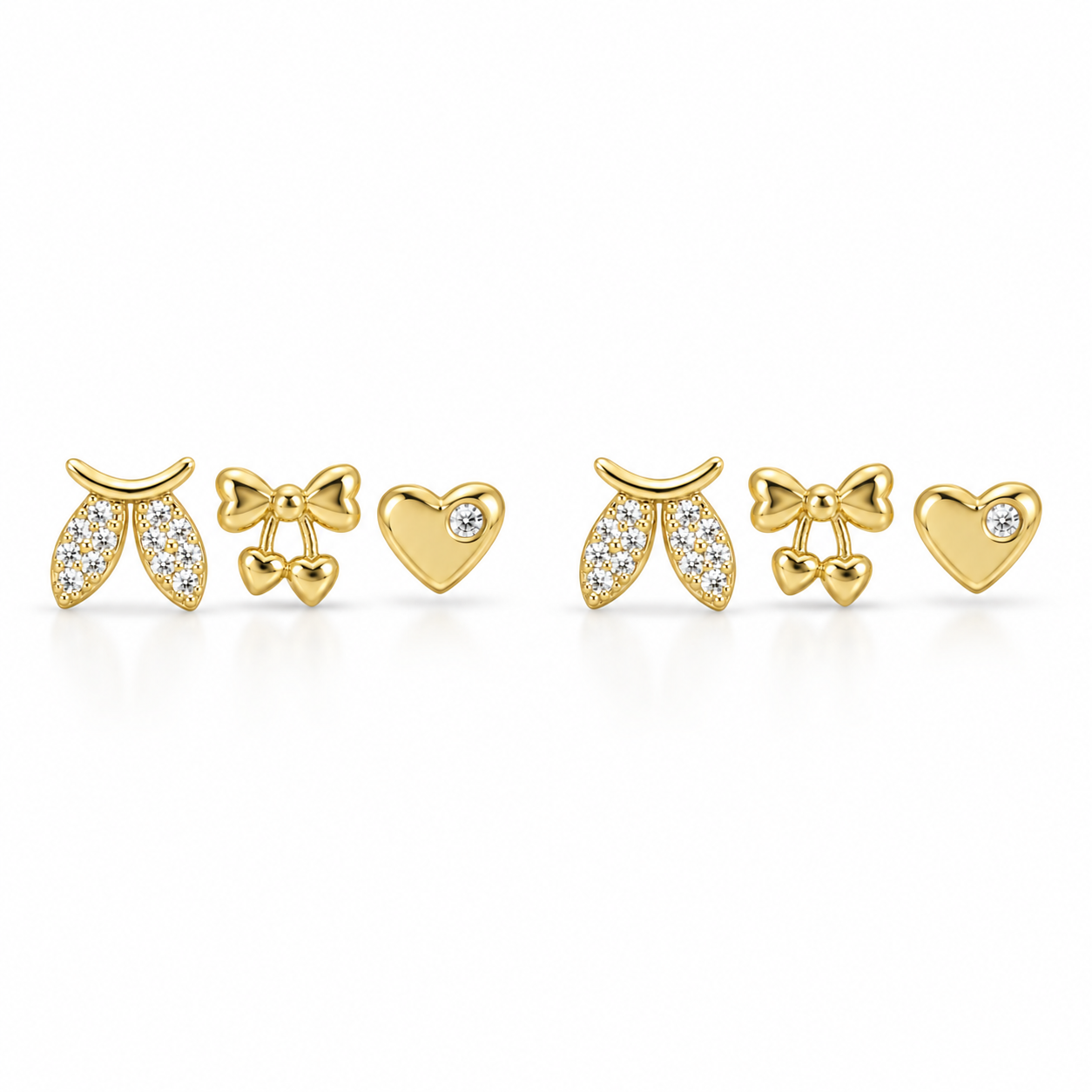 Bow, Heart & Sparkle Stud Earrings