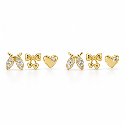 Bow, Heart & Sparkle Stud Earrings