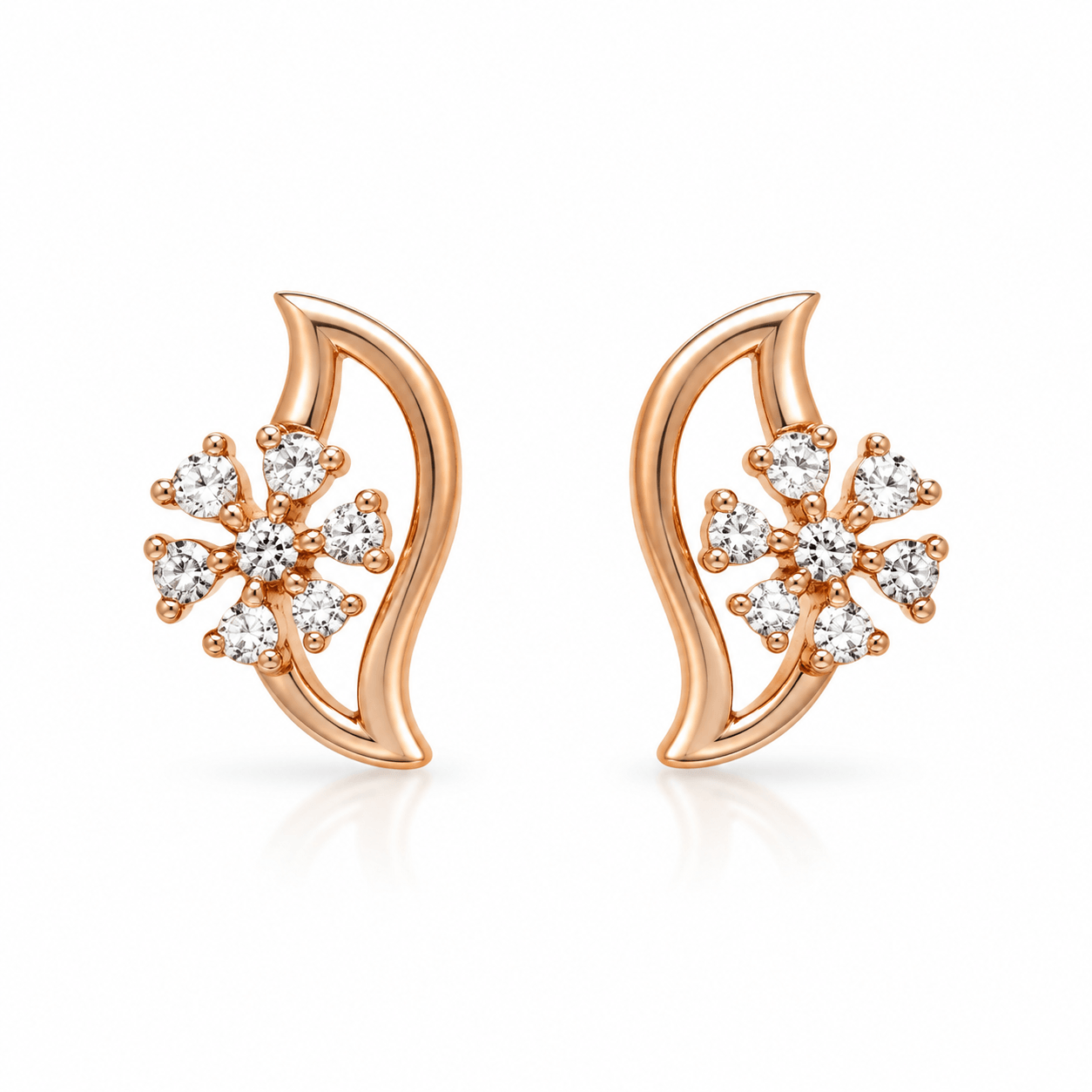 Crescent Moon & Floral Sparkle Stud Earrings