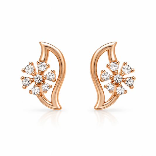 Crescent Moon & Floral Sparkle Stud Earrings