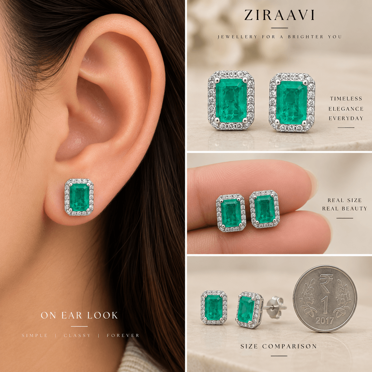 Emerald Halo Stud Earrings