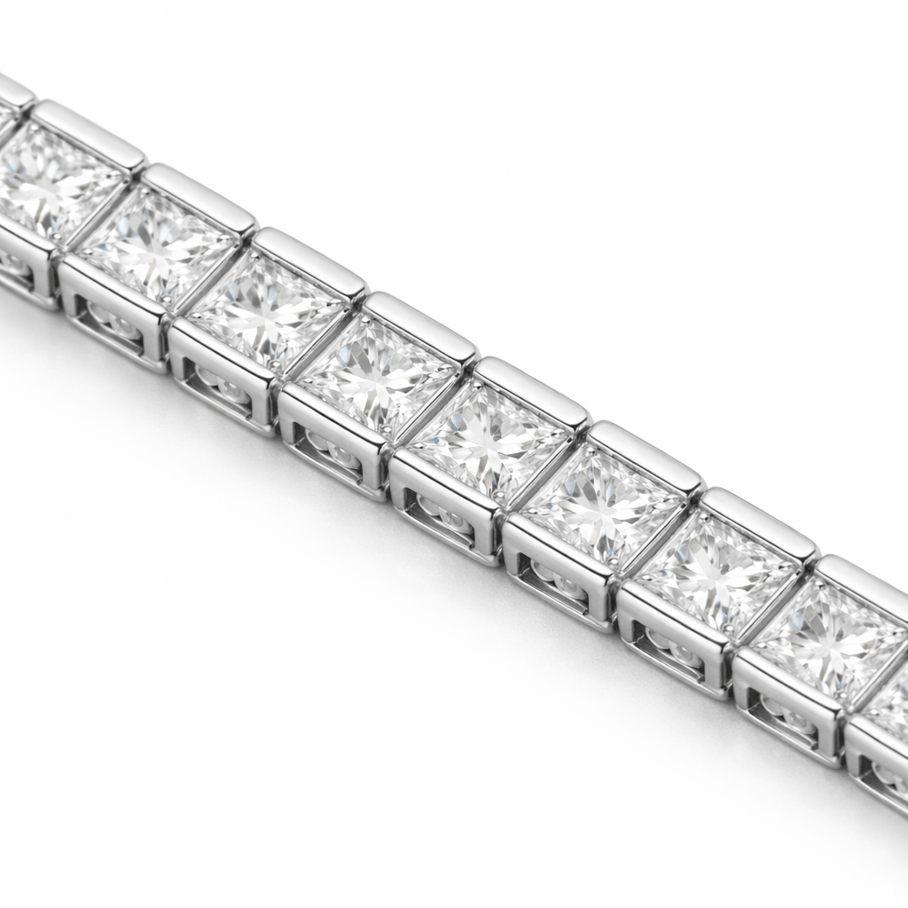 Classic Silver Tone Tennis Bracelet with Square Cut CZ Stone Line