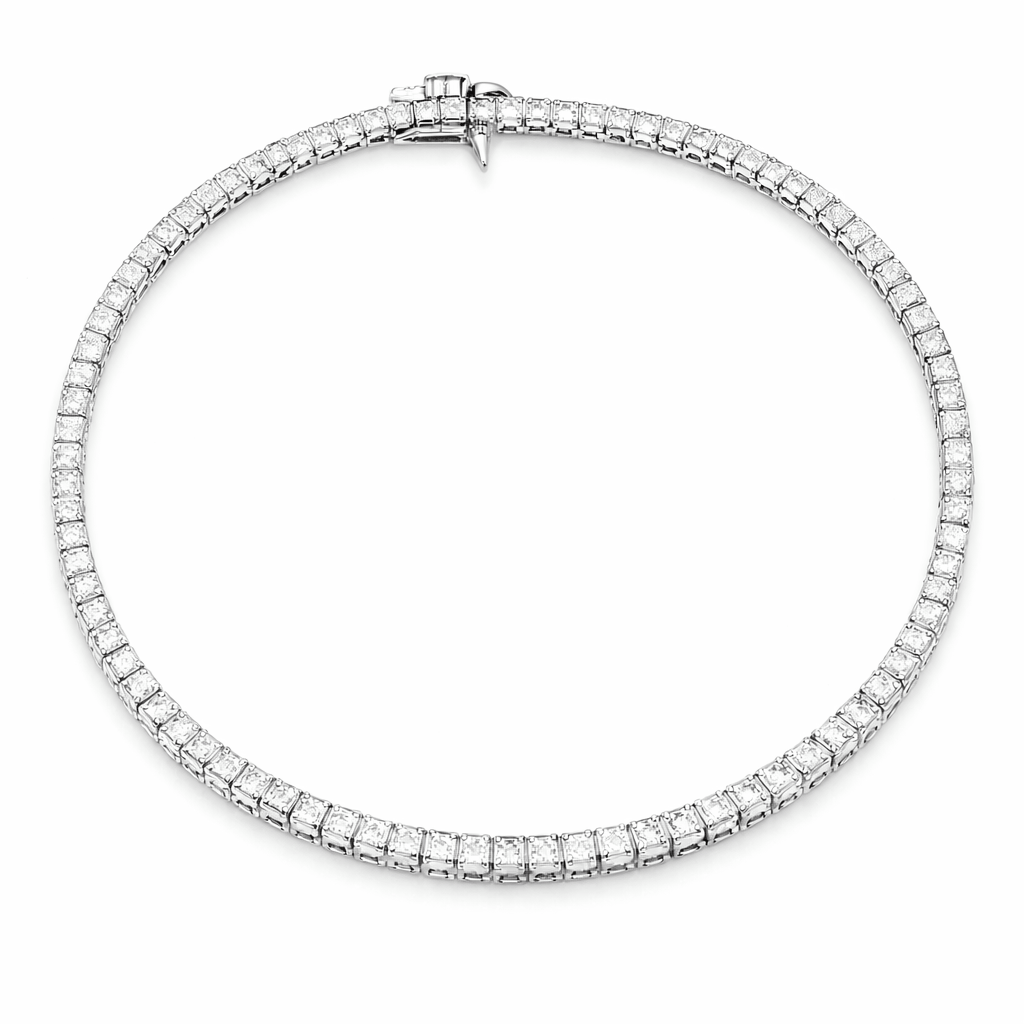 Classic Silver Tone Tennis Bracelet with Square Cut CZ Stone Line
