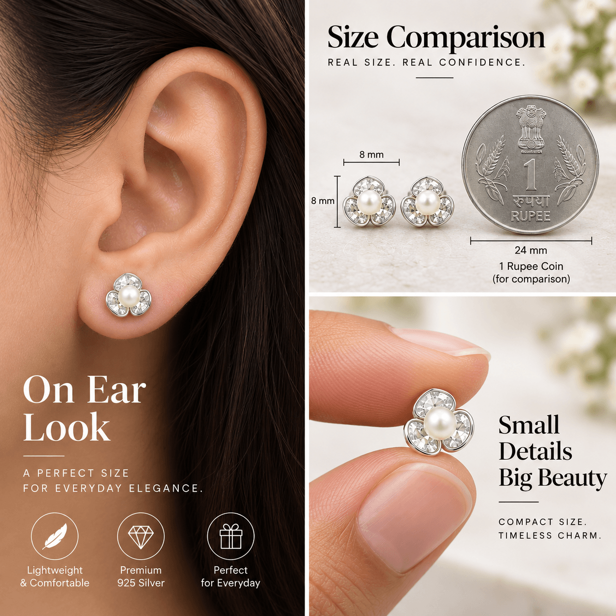 Pearl & Sparkle Flower Stud Earrings