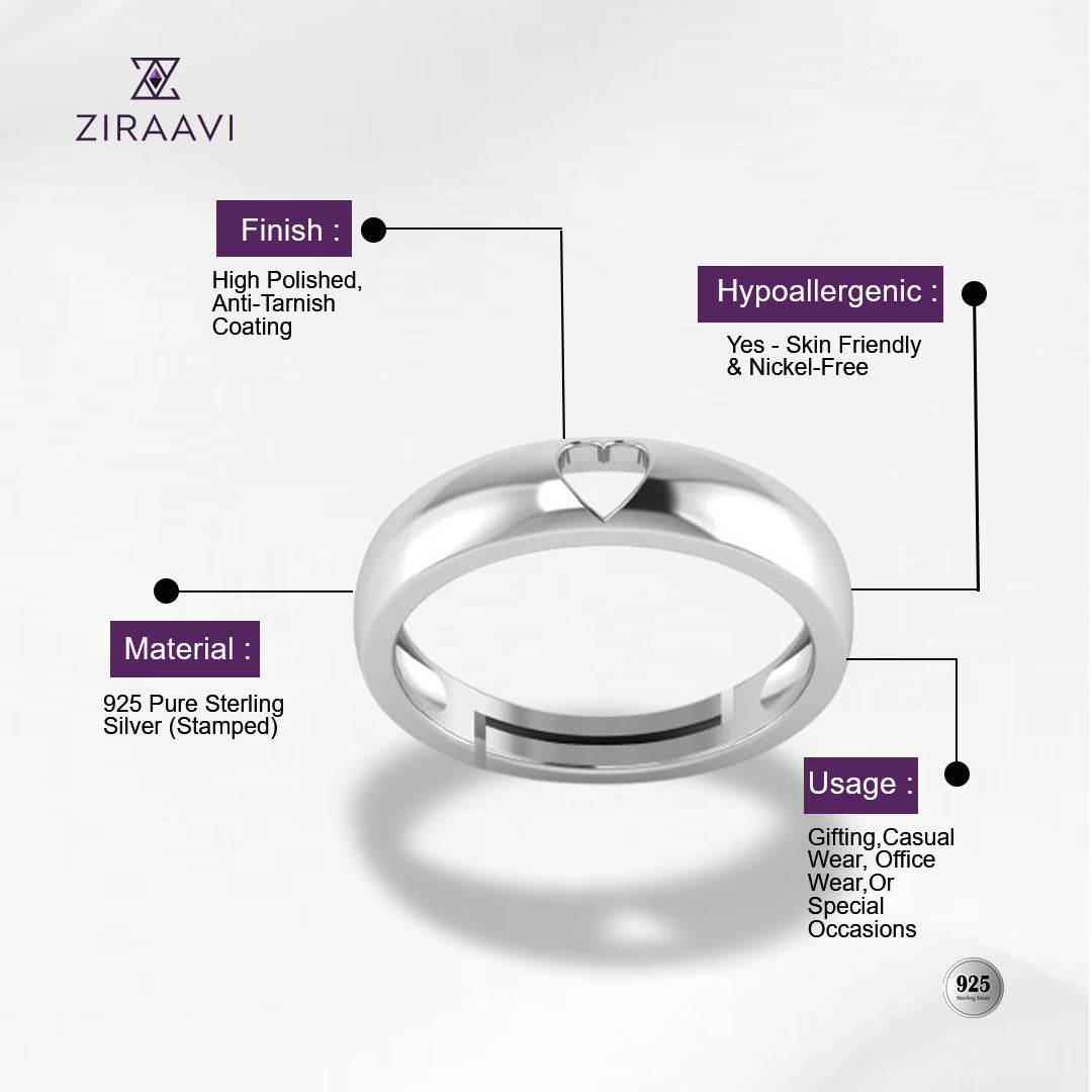 Crystal Heart Free Size 925 Sterling Silver Ring for Women