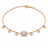 Delicate Gold Tone Chain Bracelet with Square CZ Charm and Dangle Accents