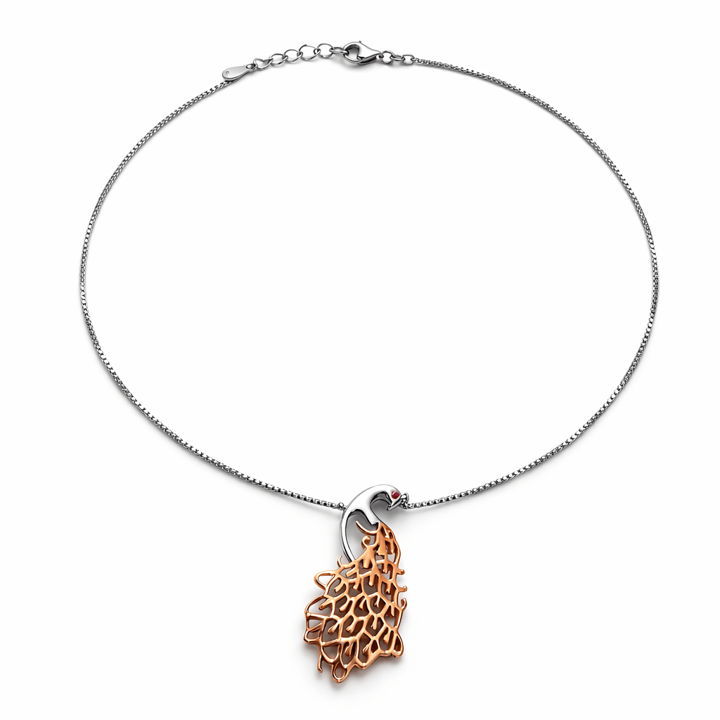 Dual Tone Eagle Feather Pendant Necklace with Silver Chain Accent