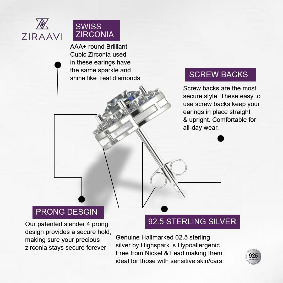 Classic Zircon Heart 925 Sterling Silver Stud Earrings for Women and Girls