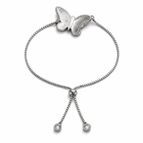 Elegant Blue Butterfly Charm Adjustable Bracelet Silver-Tone with CZ Accents