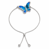 Elegant Blue Butterfly Charm Adjustable Bracelet Silver-Tone with CZ Accents