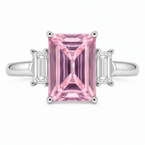 Emerald Cut Pink CZ Three Stone Ring