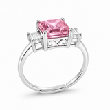Emerald Cut Pink CZ Three Stone Ring