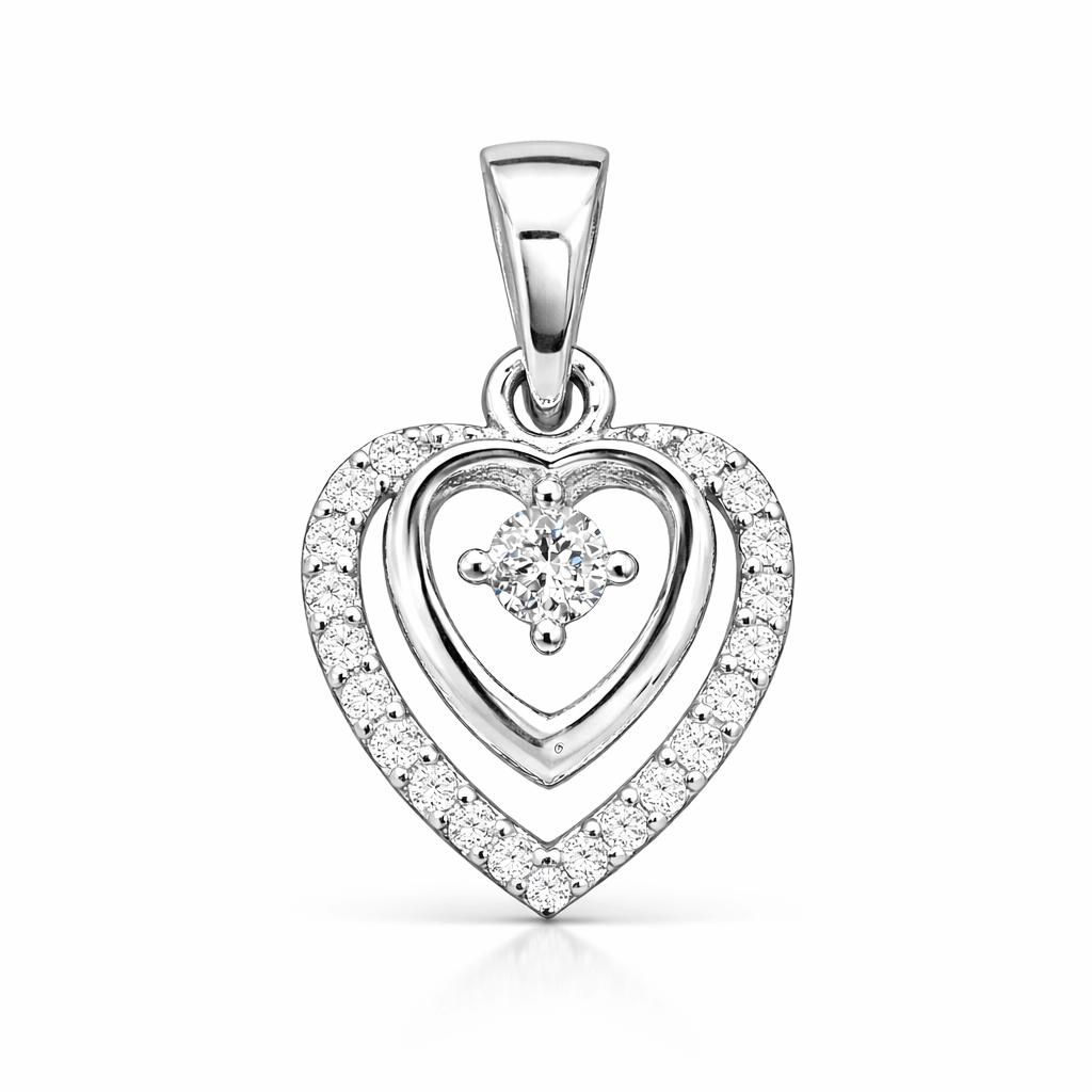 Elegant Silver Tone Double Heart CZ Pendant with Halo Sparkle Design
