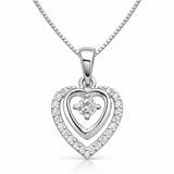 Elegant Silver Tone Double Heart CZ Pendant with Halo Sparkle Design