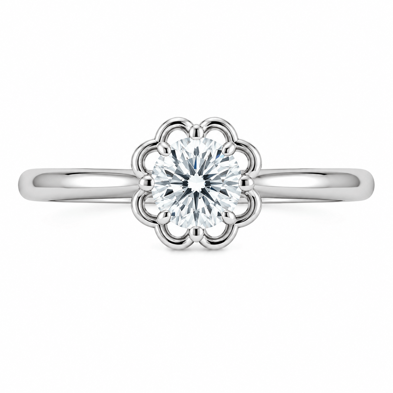 Floral Solitaire CZ Ring