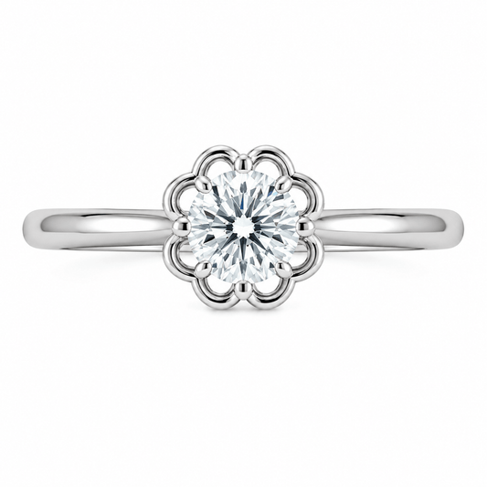 Floral Solitaire CZ Ring