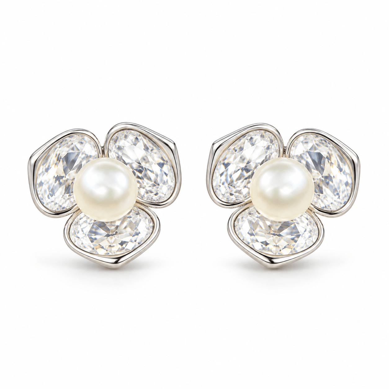 Pearl & Sparkle Flower Stud Earrings