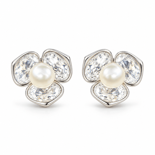 Pearl & Sparkle Flower Stud Earrings
