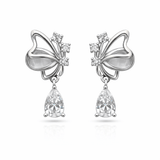 Silver Tone Butterfly Drop Earrings with CZ Stones and Teardrop Crystal