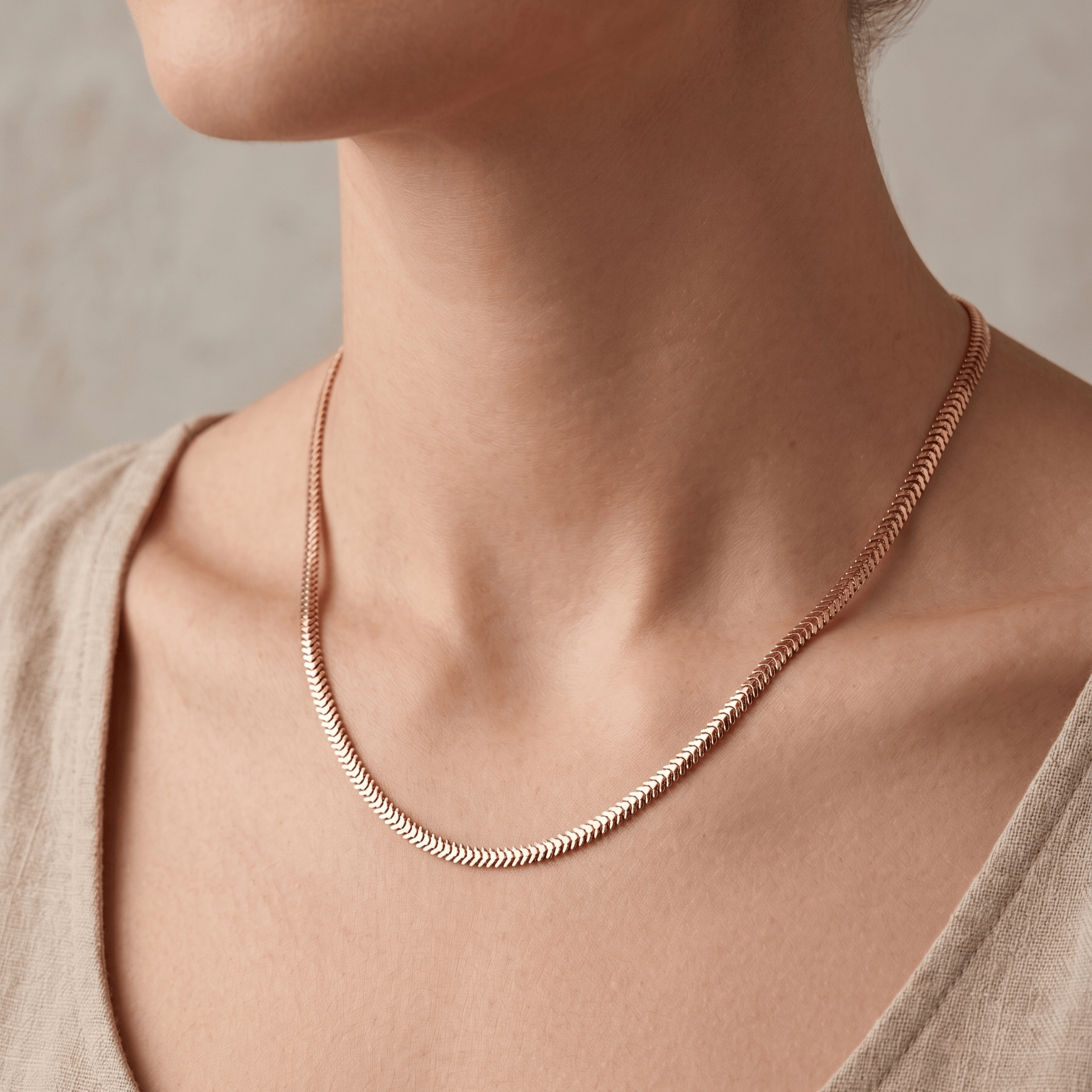 Rose Gold Herringbone Chain in 925 Sterling Silver