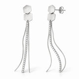 Geometric Silver-Tone Dangle Earrings with CZ Linear Drop Design