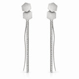 Geometric Silver-Tone Dangle Earrings with CZ Linear Drop Design