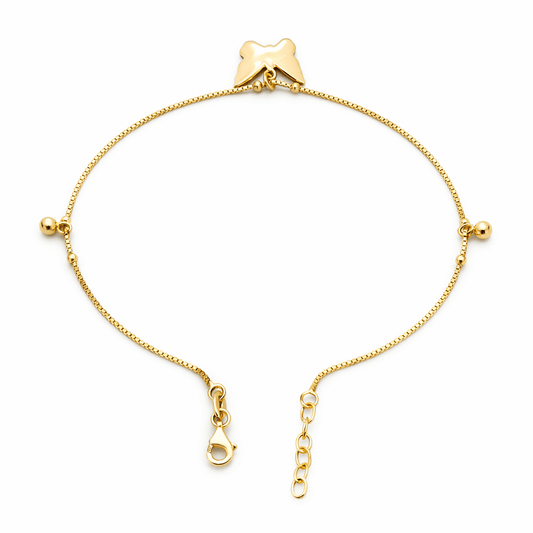 Gold Tone Bow Charm Anklet with Delicate Chain and Adjustable Fit