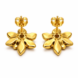 Gold Tone Floral Stud Earrings with Pearl Cluster and Enamel Detailing