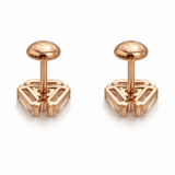 Gold Tone Geometric CZ Stud Earrings with Baguette and Round Stones  Description:
