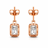 Gold Tone Rectangular Stud Earrings with Crystal Stone and CZ Accent Bar