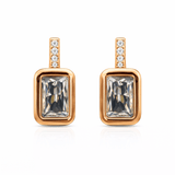 Gold Tone Rectangular Stud Earrings with Crystal Stone and CZ Accent Bar