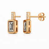 Gold Tone Rectangular Stud Earrings with Crystal Stone and CZ Accent Bar