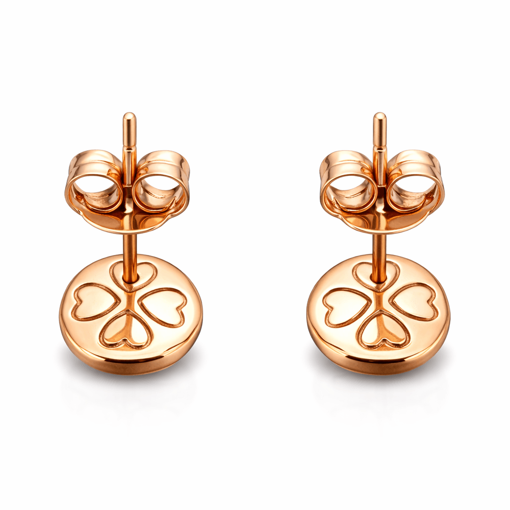 Gold Tone Round Pink Enamel Stud Earrings with Glossy Finish