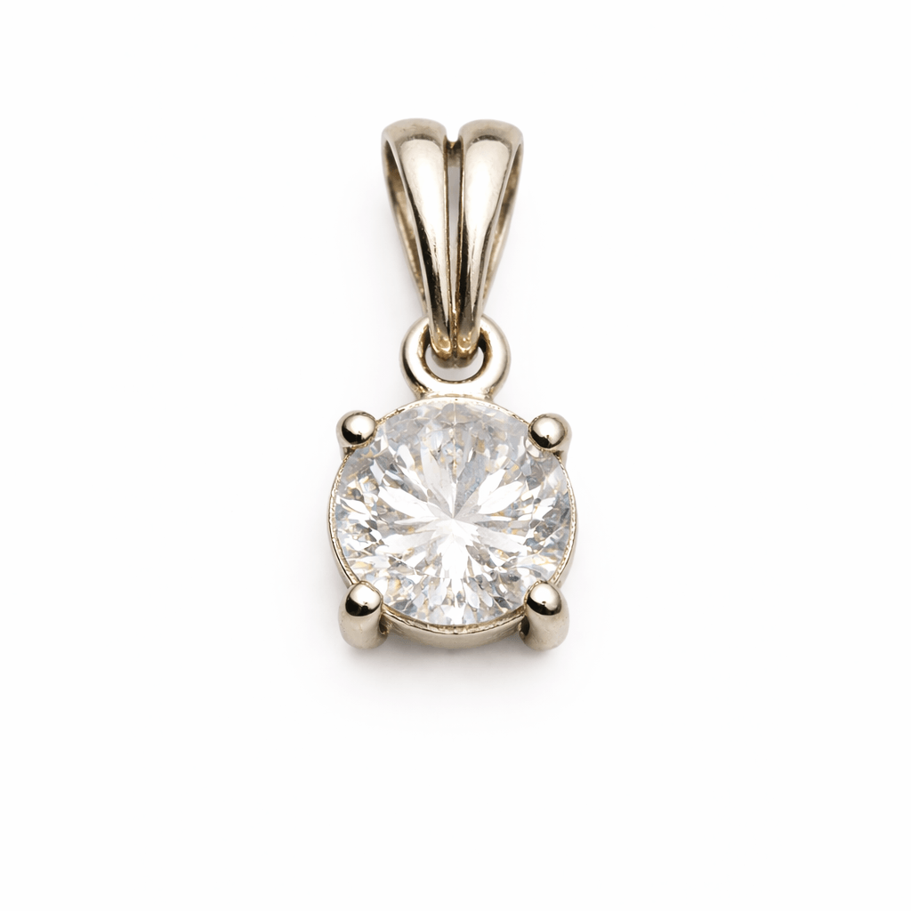 Gold Tone Round Solitaire CZ Pendant with Classic Minimal Elegant Design