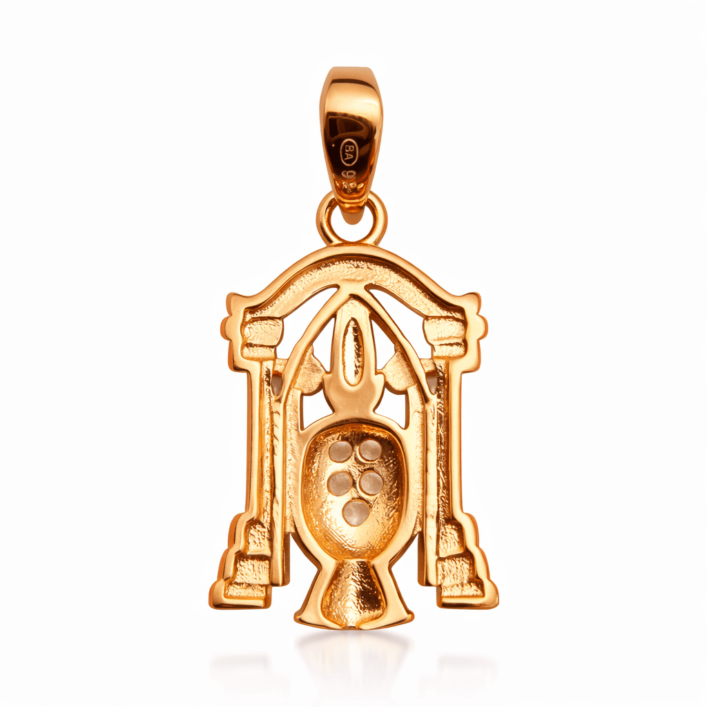Gold Tone Shiv Trishul Damru Pendant with CZ Stone Heart Detail