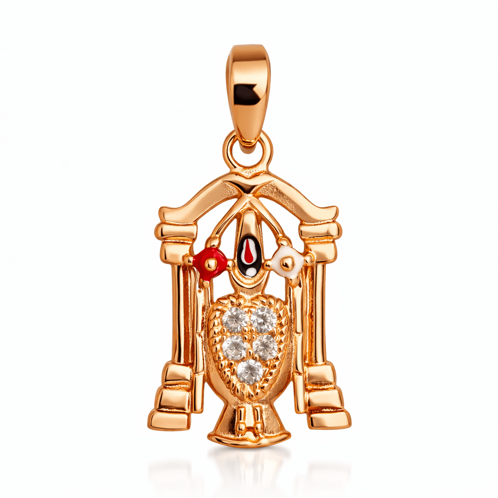 Gold Tone Shiv Trishul Damru Pendant with CZ Stone Heart Detail
