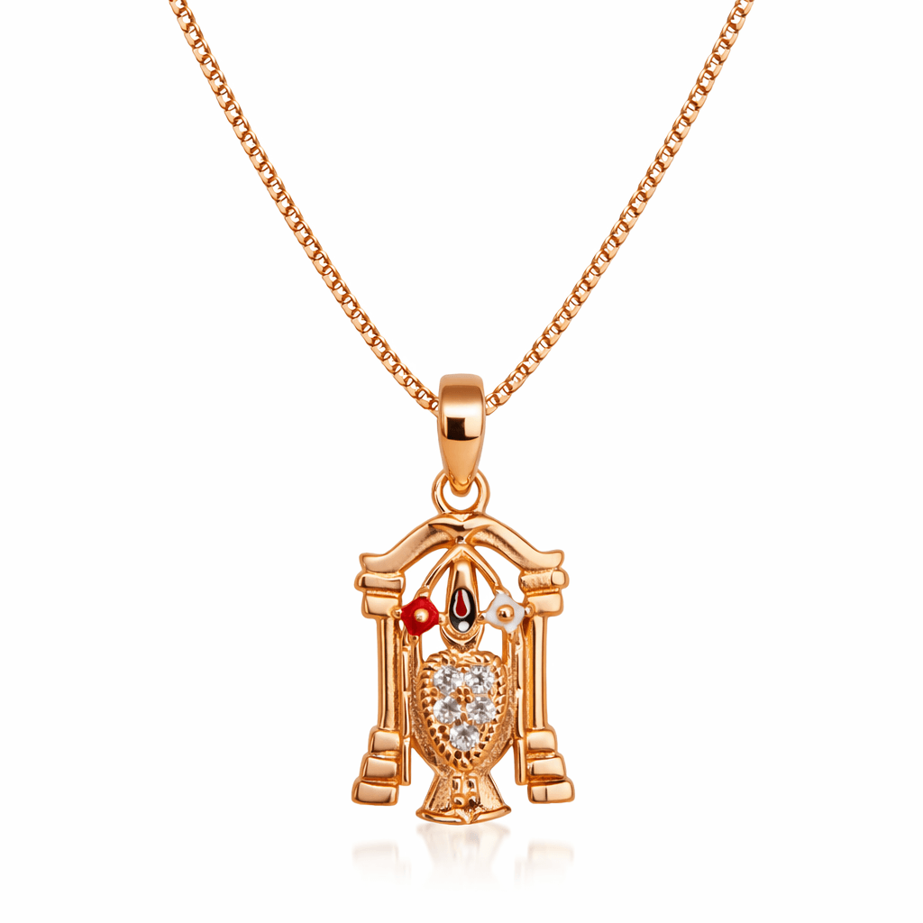 Gold Tone Shiv Trishul Damru Pendant with CZ Stone Heart Detail