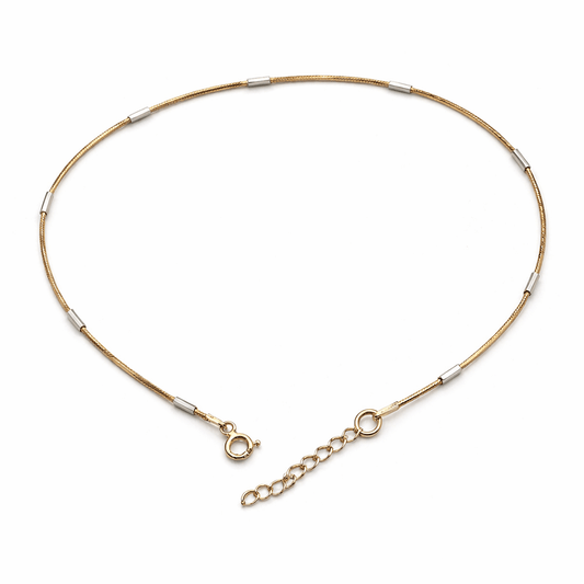Gold Tone Snake Chain Anklet with Minimal Bar Accents and Extension