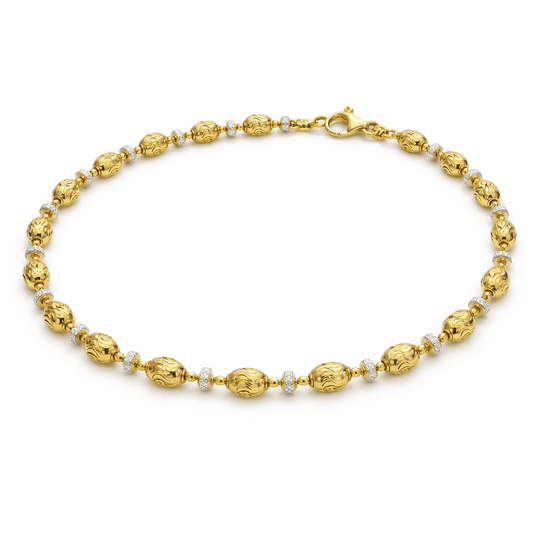 Gold Tone Textured Beaded Anklet with Sparkling Spacer Accents