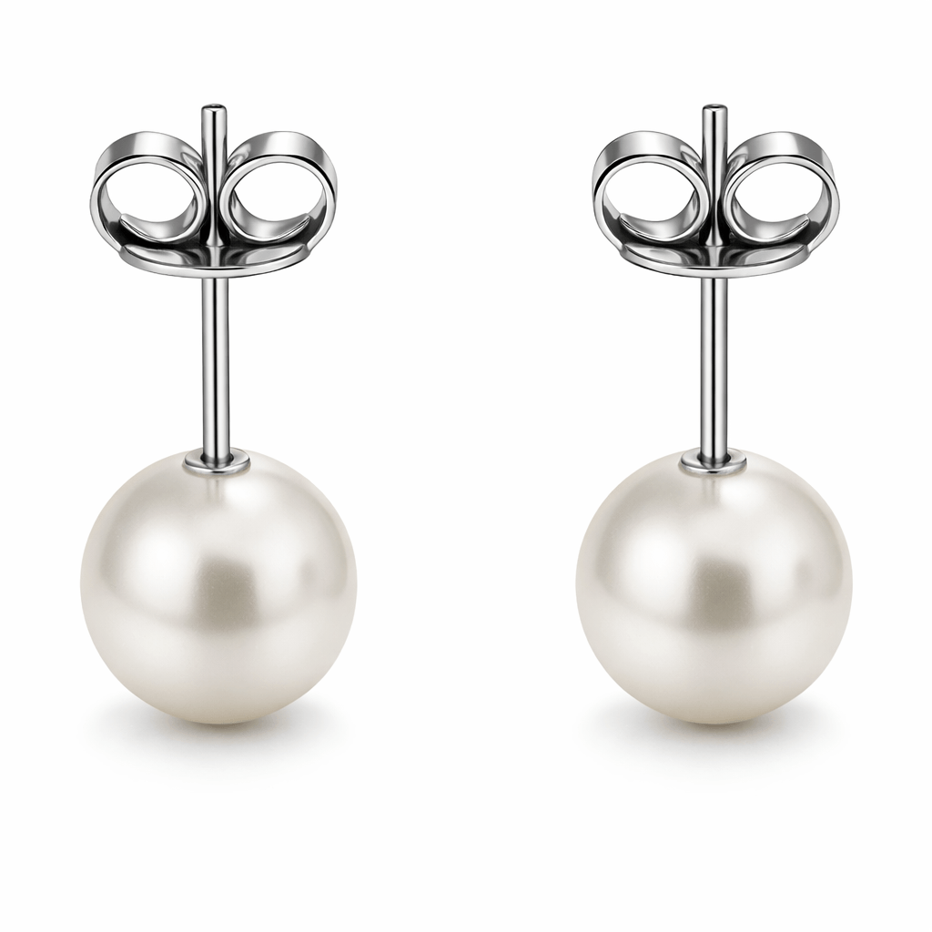 Minimal Pearl Stud Earrings Silver Tone Classic Everyday Elegant Jewellery