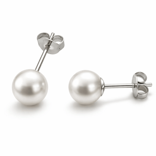 Minimal Pearl Stud Earrings Silver Tone Classic Everyday Elegant Jewellery
