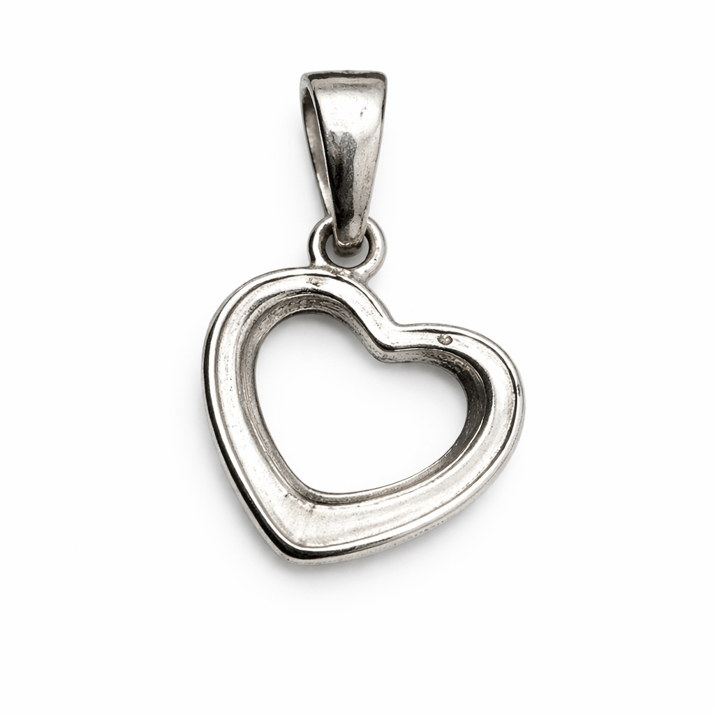 Minimal Silver Tone Open Heart Pendant with Sleek Classic Love Design
