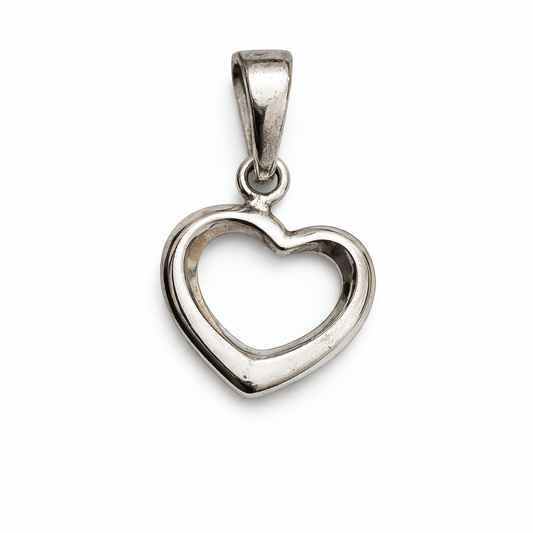 Minimal Silver Tone Open Heart Pendant with Sleek Classic Love Design