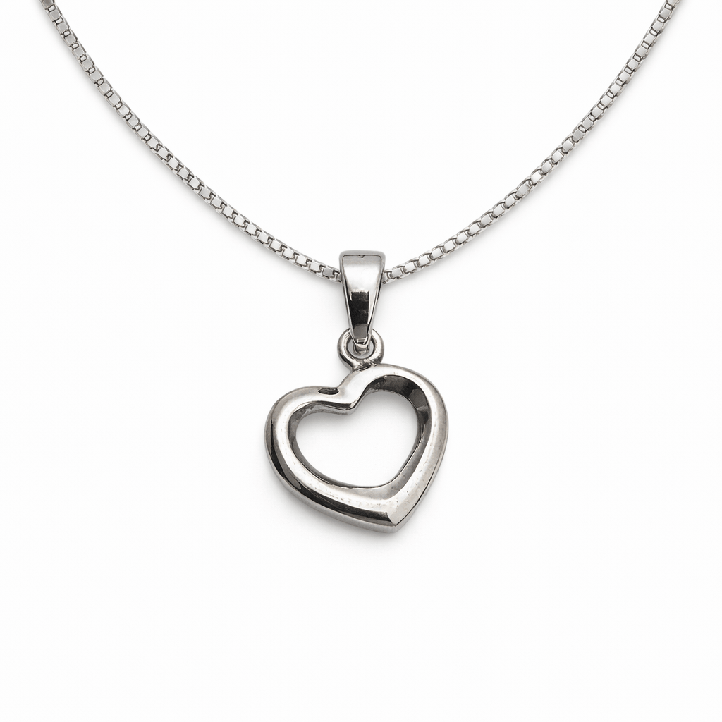 Minimal Silver Tone Open Heart Pendant with Sleek Classic Love Design