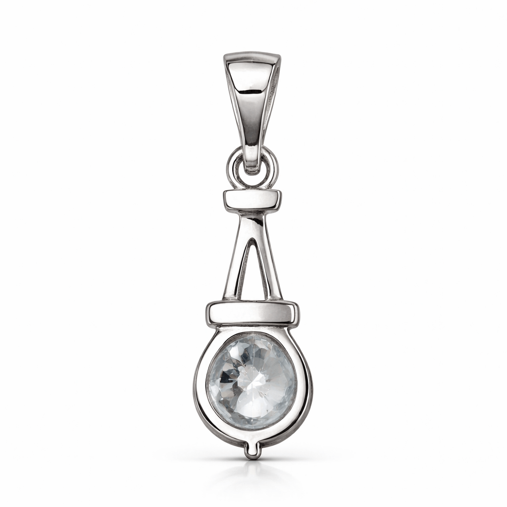 Minimal Silver Tone Solitaire CZ Pendant with Sleek Modern Drop Design