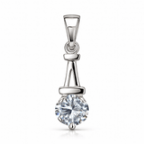 Minimal Silver Tone Solitaire CZ Pendant with Sleek Modern Drop Design