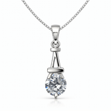 Minimal Silver Tone Solitaire CZ Pendant with Sleek Modern Drop Design