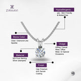 Solitaire Pendant 925 Sterling Silver Necklace with Pure Silver Link Chain